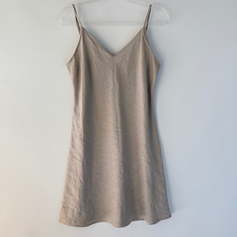 Enza Costa Slip Dress Womens 3 Beige French Linen Adjustable Strap Mini 3L5500